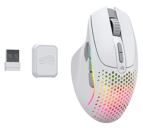 Glorious Gaming Model I 2 Wireless Ratón gaming inalámbrico - Híbrido 2,4 GHz y Bluetooth, superligero, 9 botones (2 intercambiables), RGB, gran batería, MMO/MOBA/FPS, reposapulgares lateral - Blanco