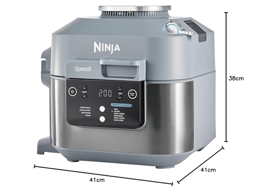 Ninja Speedi Olla rápida, Freidora de aire y Multifunción, 5,7L, comidas para 4 en 15 minutos, Freír con aire, Vapor, Parrilla, Hornar, Asar, Sellar, Cocción lenta y más, en gris, ON400EU