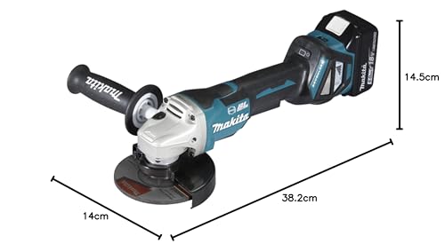 Makita DGA517RTJ - Amoladora angular inalámbrica (18 V, 5,0 Ah, con interruptor de remo, 2 baterías y cargador en MAKPAC, color negro)