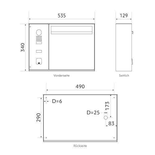 Hello - Buzón con Sistema de videoportero IP DoorBird D1100E y ekey sLine Fingerprint – Buzón Inteligente, Apertura por Dedo, Montaje en Pared, Acero Inoxidable, Gris Antracita Mate RAL 7016