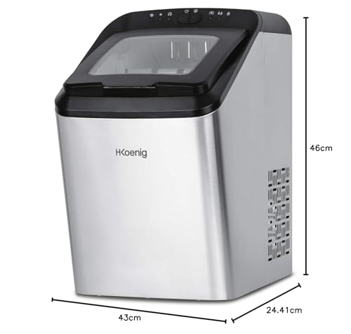 H.Koenig Máquina para Hacer Hielo Profesional 15kg en 24h KBP40, 2 Tamaños de Cubitos de Hielo, Automático, Enchufable Posible Silenciador 2,8L, Rápido Cubito de Hielo Listo en 6 min