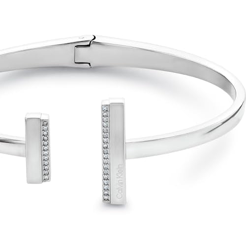Calvin Klein Pulsera Bangle Abierta para Mujer Colección MINIMAL LINEAR en Acero Inoxidable con Cristales - 35000160