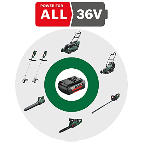 Bosch Cortacésped a batería UniversalRotak 36-560 (36 Volt, 2x Batería 2,0 Ah, Ancho de corte: 36cm, Superficies hasta 560 m², en Caja)