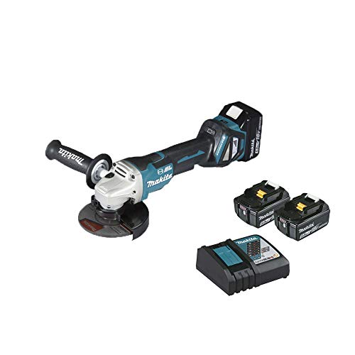 Makita DGA517RTJ - Amoladora angular inalámbrica (18 V, 5,0 Ah, con interruptor de remo, 2 baterías y cargador en MAKPAC, color negro)