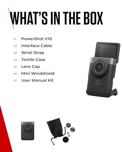 Canon Powershot V10 Vlogging Kit + Accesorios, Cámara Vlogging y Streaming, Sensor 1" 20,9 MP, Vídeo 4K, Objetivo 19mm, Conectividad WiFi, Bluetooth y USB-C, Pantalla Táctil Ángulo Variable, Silver