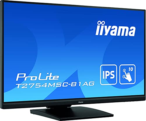 iiyama Prolite T2754MSC-B1AG Monitor Táctil de 27" Multitáctil Capacitivo de 10 puntos, FullHD (1920x1080, panel IPS, 16:9, 4ms, 1 VGA, 1 HDMI, 1 USB3.0, IPX1, Anti Reflectante) Negro Mate