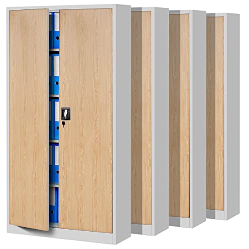 Jan Nowak Juego de 4 Armario de Oficina Archivador Armario de Herramientas Metálico 4 Estantes con Recubrimiento de Polvo Se Puede Cerrar 185 cm x 90 cm x 40 cm