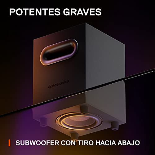 SteelSeries Arena 9 - Altavoces gaming 5.1 – Sonido envolvente USB 5.1 – Altavoces traseros inalámbricos – Diseño de altavoces de 2 vías – Subwoofer – Iluminación RGB reactiva – USB, Bluetooth