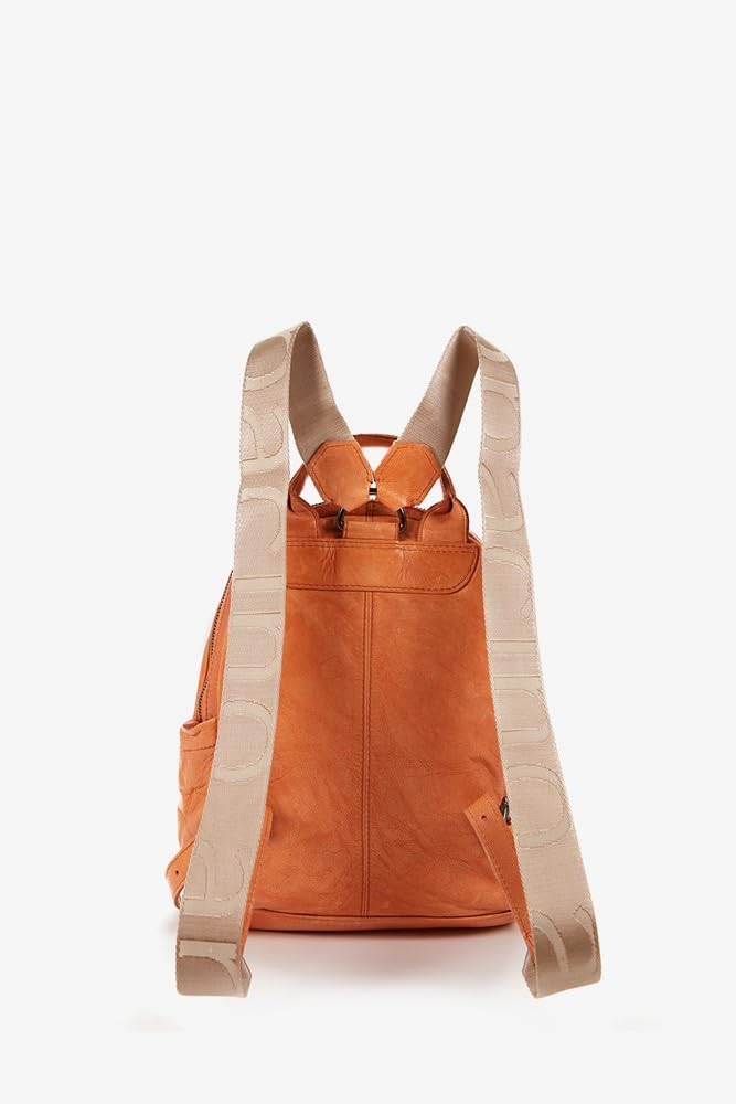 Abbacino Mochila de mujer en piel trenzada naranja