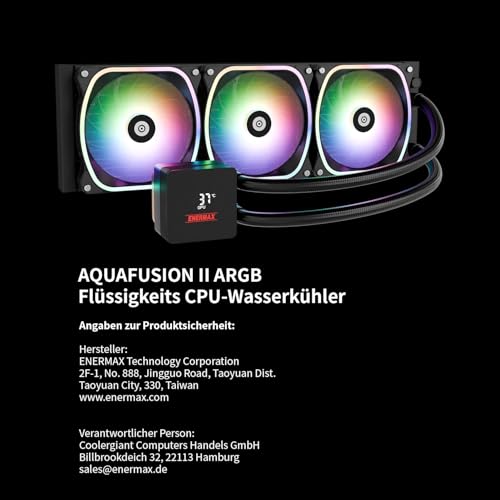 ENERMAX AquafUSION II 240 mm ARGB AIO CPU de refrigeración por agua|Dual Chamber|TDP 350 W+|Intel LGA 1851/1700/115x/2066|AMD AM5/AM4 | Pantalla digital | 2 ventiladores SquA RGB ADV 120 PWM |