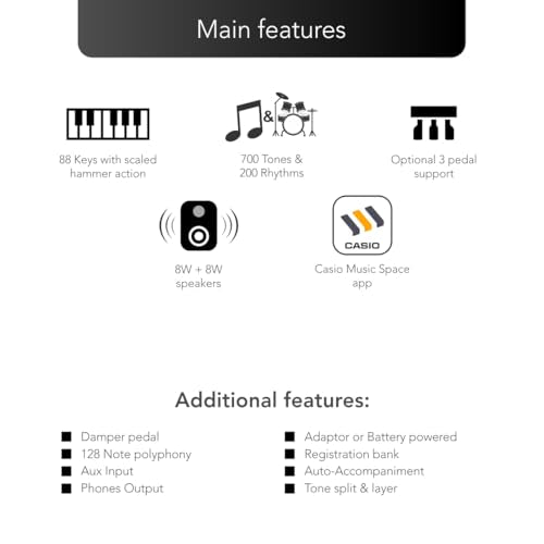 Casio CDP-360BKC5 Fully Weighted Hammer Action Digital Piano with optional Bluetooth capability