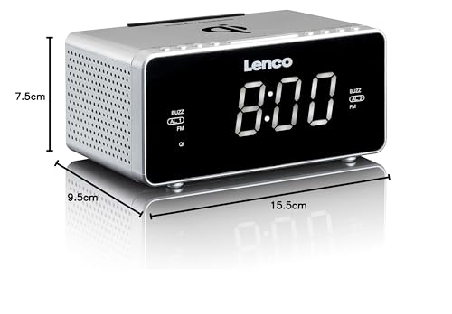 Lenco CR-550 Reloj Plata - Radio (Reloj, FM, LED, 3,05 cm (1.2"), Blanco, Plata)