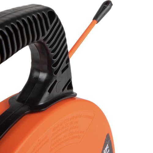 KLEIN TOOLS 56383 Cinta de pescado, extractor de alambre de fibra de vidrio multiranura con punta de nailon, carcasa y mango optimizados, 100 pies, naranja/negro