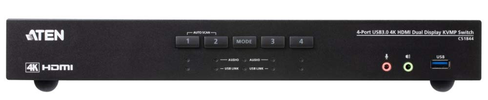 ATEN CS1844 Conmutador KVM de 4 puertos True 4K HDMI Dual View con audio y USB 3.0Hub