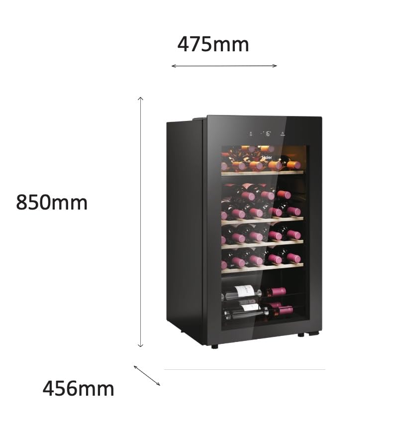 Haier Wine Bank 50 Series 3 HWS34GGH1 - Vinoteca 34 botellas, WIFI, Estantes de madera, Filtro Anti-UV, Filtro de carbón, Filtro de carbón, Display Digital, Iluminación LED, Silenciosa 37 dbA, Negra