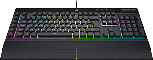 CORSAIR K55 RGB PRO XT Membrana Teclado para juegos con cable, IP42, resistente al polvo y a derrames, 6 teclas macro con integración Elgato, compatible con iCUE, QWERTY UK, PC, Mac, Xbox, color negro