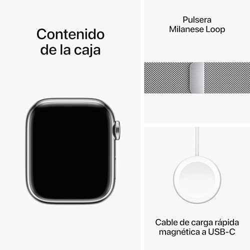Apple Watch Series 9 (GPS + Cellular) - Caja de Acero Inoxidable en Plata de 41 mm - Pulsera Milanese Loop en Plata