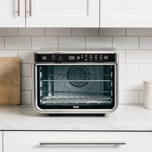 Ninja Foodi Horno multifunción 10 en 1, Mini horno portátil para encimeras y superficies de trabajo, 10 funciones de cocción, Freír con aire, Asar, Parrilla, Hornear y más, en plata y negro, DT200EU