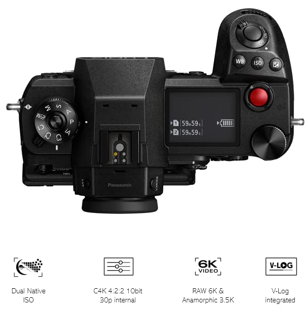 Panasonic Lumix DC-S1HE-K Cámara Sin Espejo, Grabación De Vídeo 6K con Pantalla Abatible (Captura De Imagen Completa, Grabación Interna 4:2:2 De 10 bits, Sólo Cuerpo De Cámara, Negro)