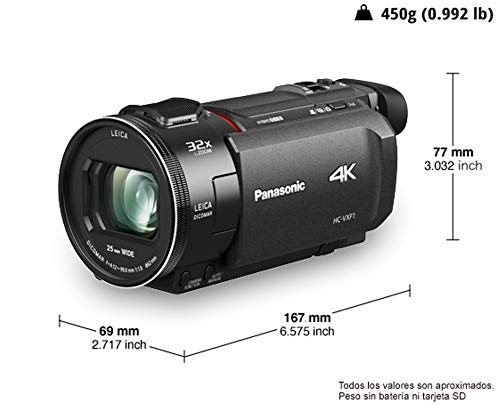 Panasonic HC-VXF1EG-K Videocámara Semi-Profesional de 24x, Gran Visor electrónico, O,I,S de 5 Ejes, Objetivo Leica F1.8, F4, Zoom 25 mm, 600 mm, 4K, HD, Color Negro