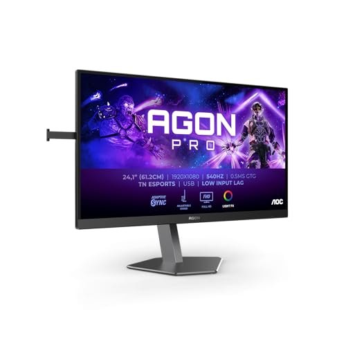 AOC Agon Pro AG246FK - Monitor Gaming FHD de 24,1 Pulgadas, 540 Hz, 0,5 ms, FreeSync Premium, Comp. G-Sync, HDR400 (2X HDMI, DisplayPort, Hub USB) Negro/Gris