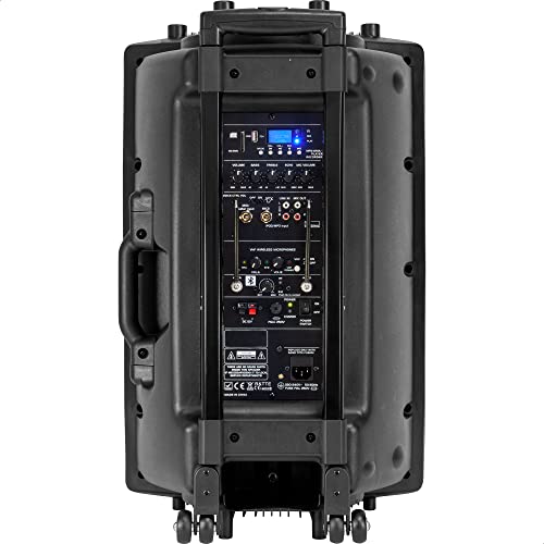 Ibiza - PORT15VHF-BT - Altavoz portátil 15"/800W MAX con 2 micrófonos (VHF), Mando a Distancia y Funda Protectora - Bluetooth, USB, SD - 6 a 8h de autonomía - Speaker Box