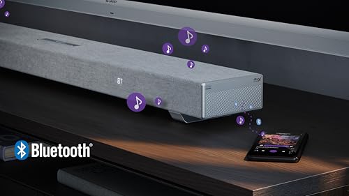 SHARP HT-SBW55121BK Soundbar 5.1.2 Dolby Atmos/DTS:X con subwoofer inalámbrico para un Sonido Envolvente 3D, Potencia máxima de 650W. Compatibles con Altavoces Traseros HT-SPR52021(BK)