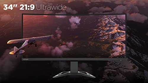Lenovo G34w-30 - Monitor Gaming Curvo con EyeSafe, 34'' UWQHD (VA, 170Hz (OD), 0.5ms MPRT, HDMI+DP, Cable DP, FreeSync, Altavoces) Ajuste de inclinación/altura - Negro