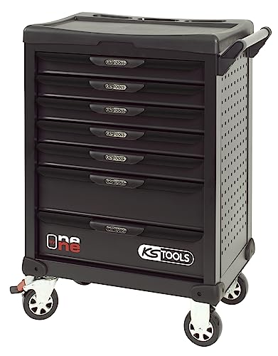 KS Tools 823.0007 One by One - Carro de taller con 7 cajones con sistema antivuelco y 4 ruedas de 125 mm de diámetro, cierre automático de cajones, color negro
