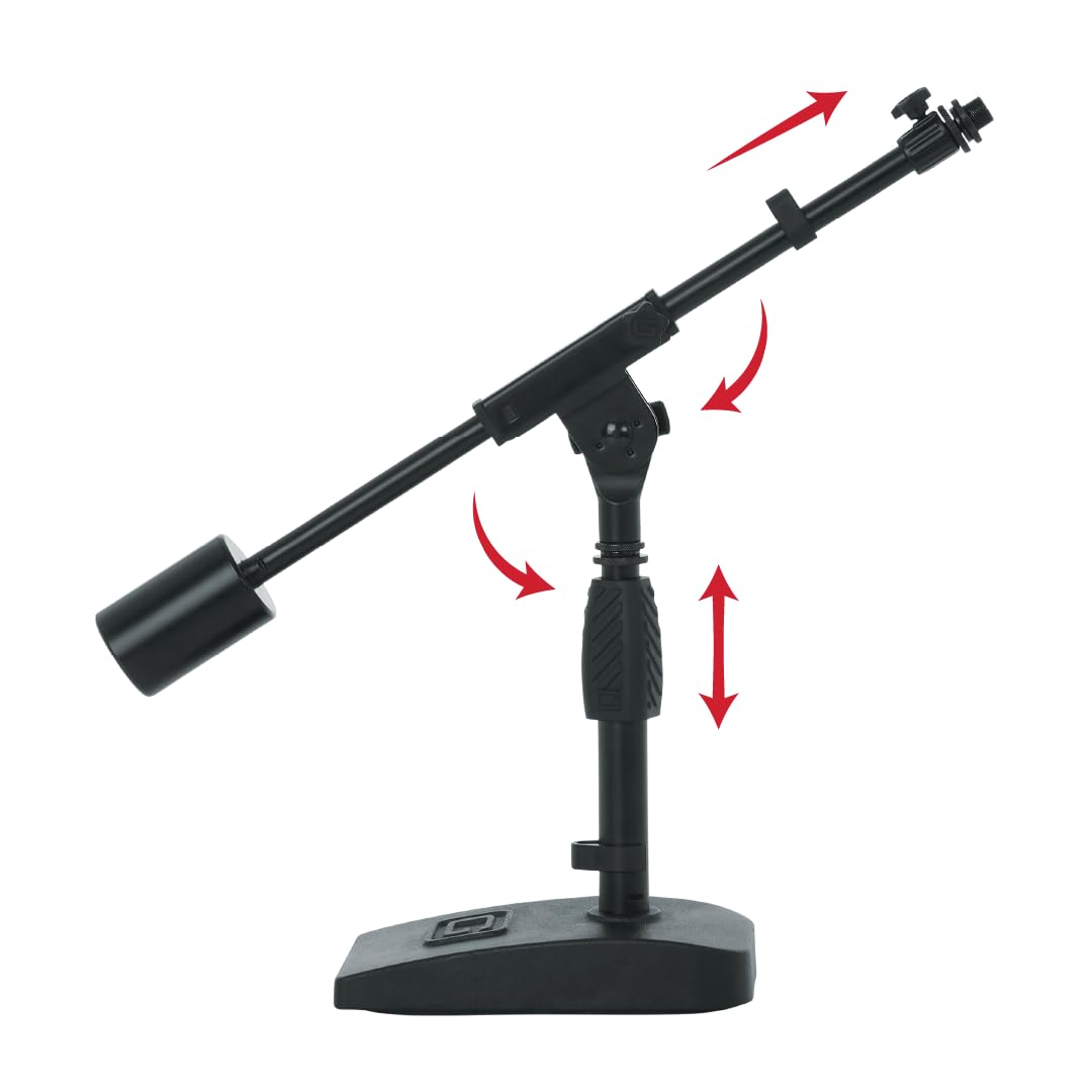 Gator Frameworks - Soporte de micrófono de base corta con peso con brazo telescópico y peso de contador de 2.5 libras; ideal para escritorio, grabación y transmisión (GFW-MIC-0822)