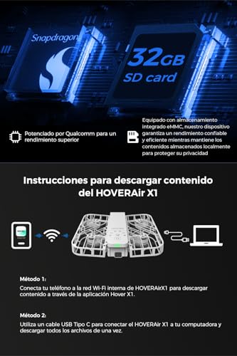 HOVERAir X1 Dron con Cámara, Drone de Bolsillo con Video HDR, Despegue de la Palma, Rutas de Vuelo Inteligentes, Modo Sígueme, Mini Dron con Control Manos Libres, Blanco (Combo)