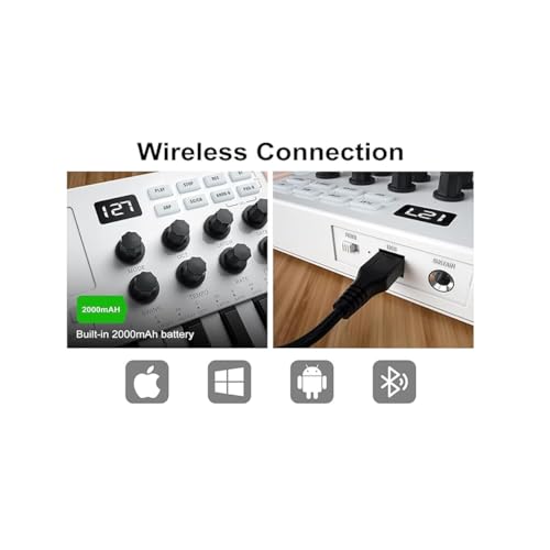 M-VAVE SMK-25 - Controlador de teclado MIDI USB de 25 teclas con 8 pads de batería retroiluminados, Bluetooth, teclas dinámicas profesionales, 8 perillas