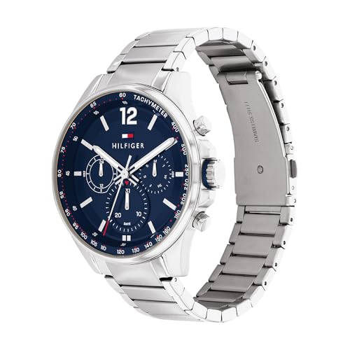 Tommy Hilfiger Reloj Analógico de Cuarzo Multifunción para Hombre con Correa de Acero Inoxidable Plateada - 1791973