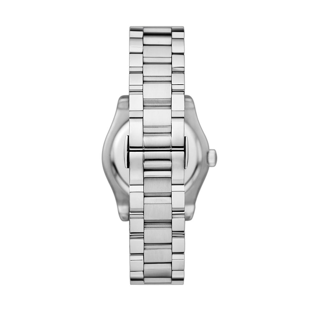 Emporio Armani Reloj para mujer de acero inoxidable con tres agujas y fecha, AR11593, Tono plata y azul
