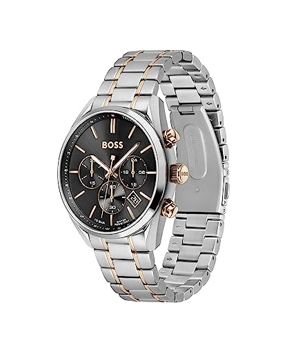 BOSS Reloj Cronógrafo de Cuarzo para Hombre 44mm Colección Champion con Pulsera de Acero Inoxidable o de Cuero, Función de Fecha, 3 Subdiales, Resistencia al Agua 10ATM