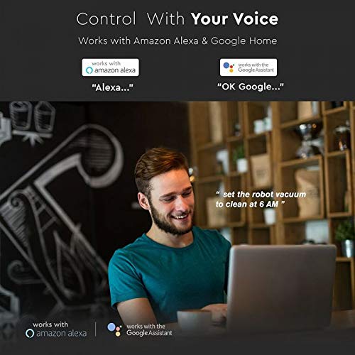 V-TAC Aspirador giroscópico Robotizado de Carga automática Compatible con Amazon Alexa y Google Home, Color Negro