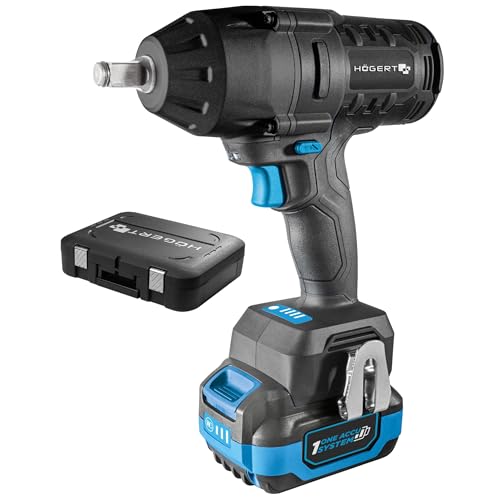 Högert Technik Juego de destornilladores de impacto sin escobillas, 18 V, 600 Nm, par de torsión, batería de 4,0 Ah, cargador de 4 A, maletín, motor sin escobillas, iluminación LED, para talleres +