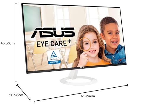 ASUS VZ27EHF-W Eye Care Monitor Gaming 27 pulgadas (IPS, Full HD, sin marcos, 100 Hz, sincronización adaptativa, 1 ms MPRT, HDMI, luz azul baja, sin parpadeos, montaje en pared)