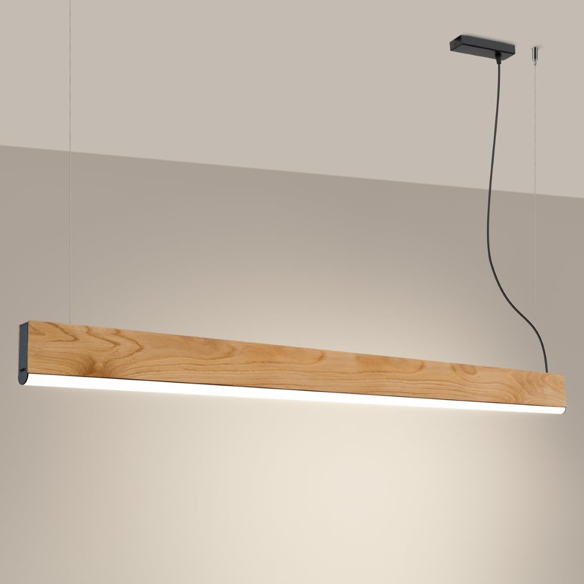 SOLLUX lighting - Colgante - LYKKE Lámpara Colgante - Iluminación decorativa - Lámpara LED - Bajo Consumo Energético - LED, 4000K, 36W, 3197lm, CRI93, ~230V, 50Hz, IP20 - Roble -150x3,5x150cm