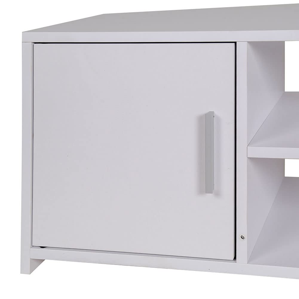 BAKAJI Mueble de TV de Madera MDF aparador con Base de televisión, 2 Compartimentos Abiertos, para Videojuegos y 2 Puertas, tamaño 110 x 35 x 36 cm, Color Blanco, diseño Moderno