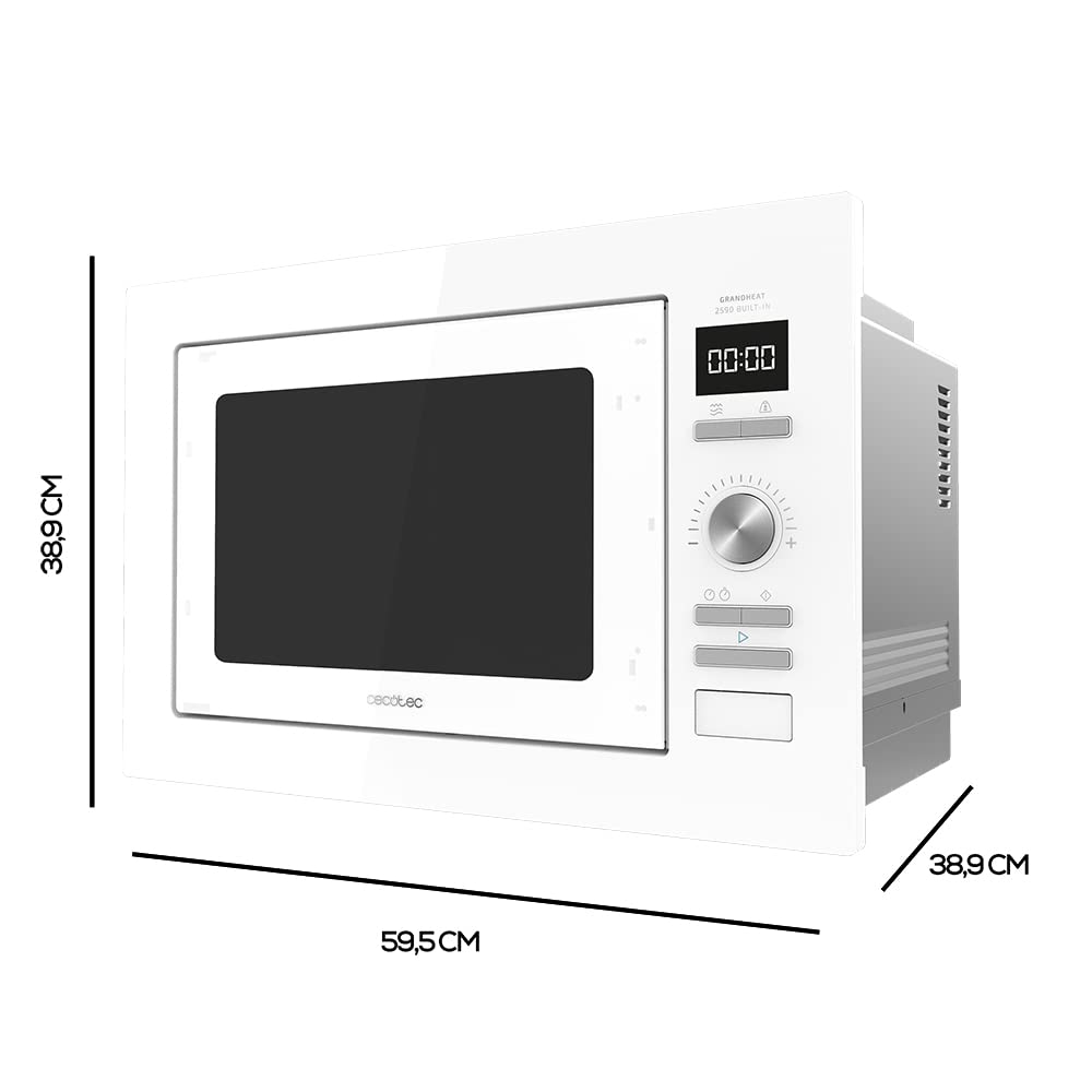 Cecotec Microondas encastrable Digital GrandHeat 2590 Built-In White. Potencia 900 W, Integrable, 25 litros, Grill 1000 W, 8 Funciones preconfiguradas, Temporizador