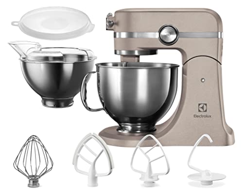 Electrolux Asistente de cocina modelo EKM5570, aparato de cocina con gancho amasador, protección contra salpicaduras, batidor de globos, tapa de fermentación, 1200 W, dos cuencos grandes de 2,9 litros