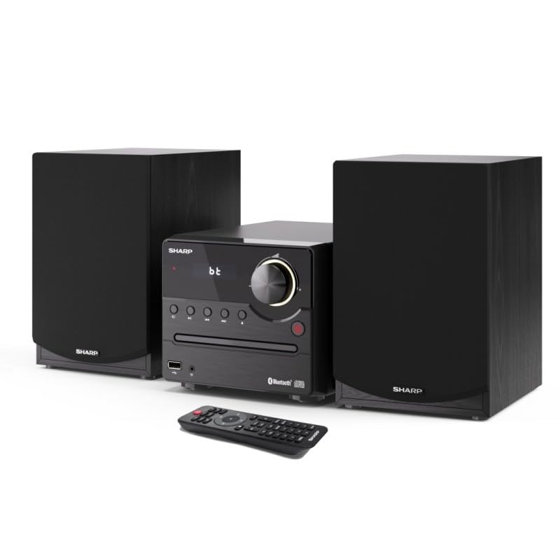 Sharp XL-B512(BK) Microcadena Sound System Estereo con Radio FM, Bluetooth v5.0, CD-MP3, reproducción USB, Altavoces de Madera y 45W Color Negro