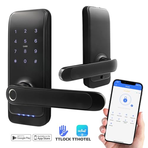 EURA ELH-01H4 Cerradura de puerta inteligente con manija Cerradura de código 13.56MHz Lector de proximidad lector biométrico IP65 Espaciado de cerrojo universal Negro