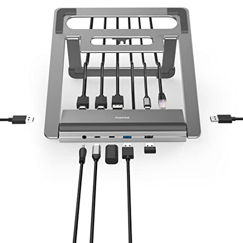 Hama | Docking Station USB-C 12 en 1 (12 Puertos, Max. Resolución: 4k, USB-A, USB-C, Ethernet, Audio 3.5mm) Gris