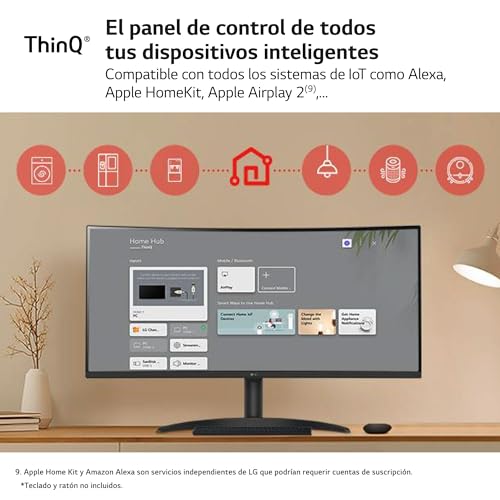 LG 34SR65QC-B - MyView Smart Monitor, 34", Panel VA, (3440x1440), 21:9, 100 Hz, 10ms Clasificación F, ThinQ App y Alexa, Negro