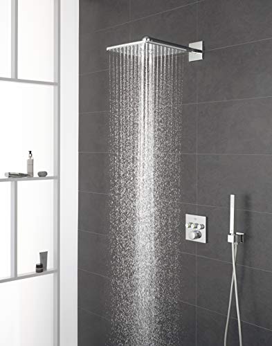GROHE Grohtherm SmartControl- Set de ducha termostático (ducha mural cuadrada 31cm con 2 chorros, termostato empotrado, teleducha stick con soporte y flexo), listo para instalar, cromo, 34706000