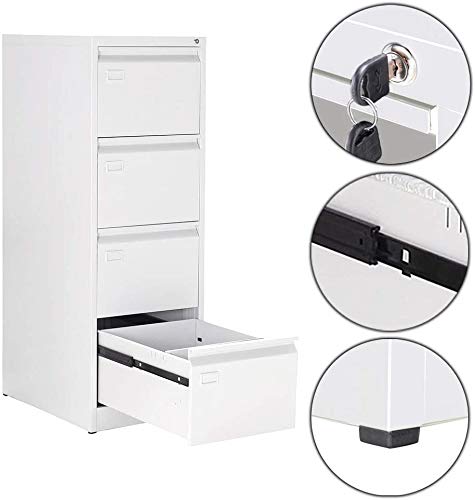 Pack 4 - OFITURIA ® Archivador Metálico Tipo Bisley Organizativo De Oficina Blanco con 4 Cajones para Carpetas DIN A4 Y Folio, Documentos con Llave, 132 X 46 X 62 (4 Unidades, Blanco 4 Cajones)