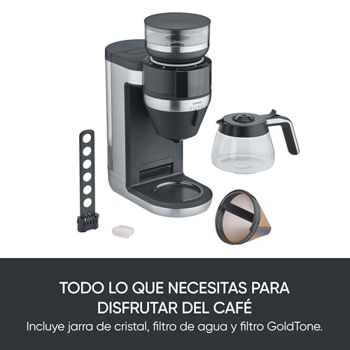 SEVERIN FILKA, cafetera de filtro totalmente automática, cafetera de filtro 5 en 1 con pantalla LED, molinillo, con jarra de cristal, negro mate/acero inoxidable, KA 9694