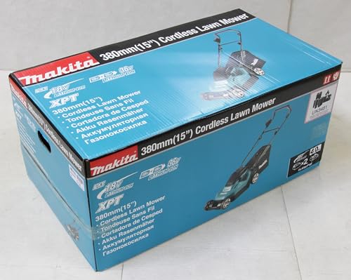 Makita DLM382PM2 - Cortacésped doble de iones de litio LXT de 18 V (36 V) de 38 cm con 2 baterías de 4,0 Ah y cargador de doble puerto